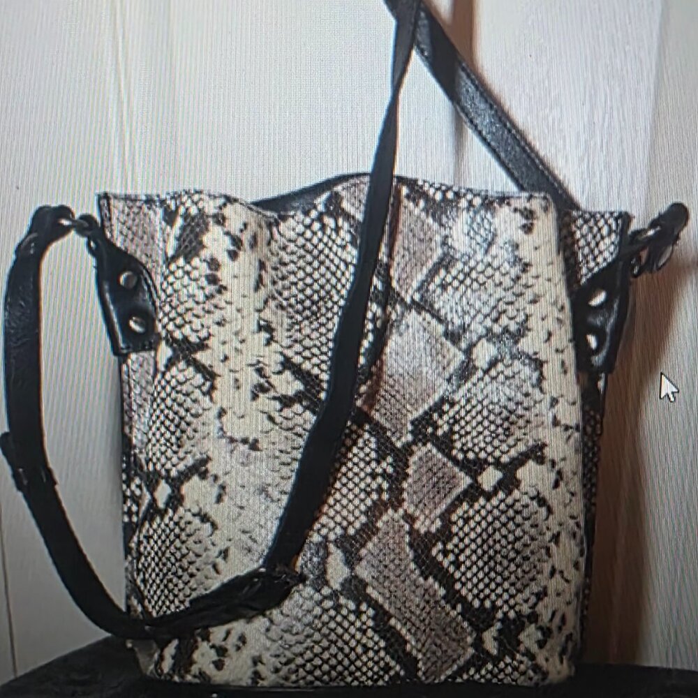 Patricia Nash Snake Print Shoulder Bag in Black and Cream